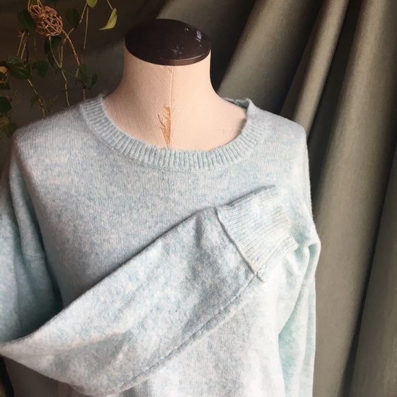 LOFT Wool Long Sweater Ice Blue Side Slit - Picture 7 of 8